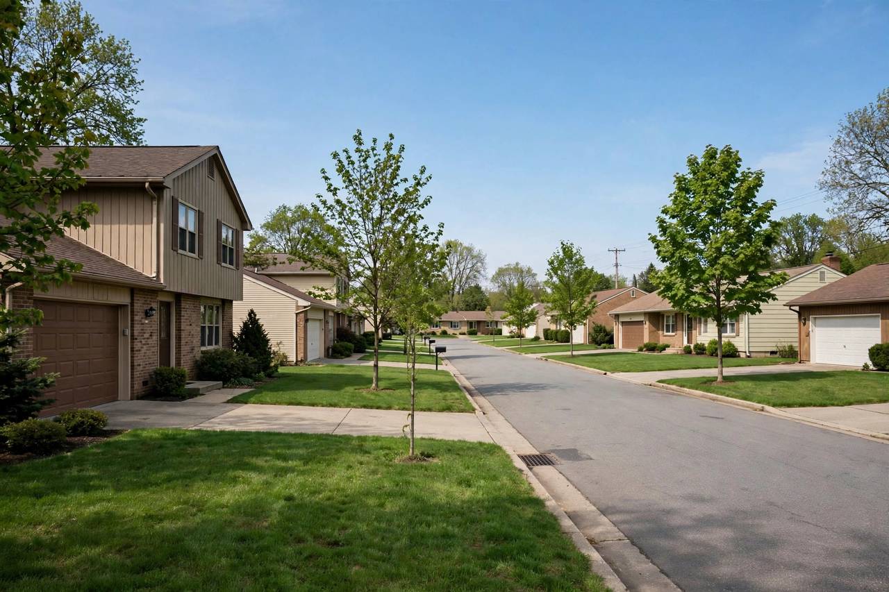 Two-story subdivision homes along a quiet residential street